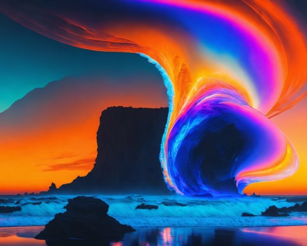 Vibrant Abstract Seascape with Colorful Waves and Sunset