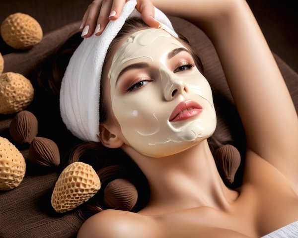 Serene Woman in Spa Ambiance with Facial Mask