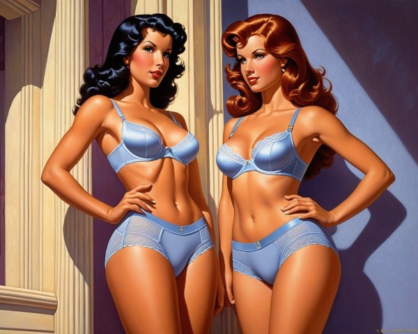 Glamorous Women in Elegant Light Blue Lingerie