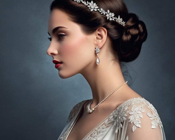 Elegant Woman in Profile with Updo and Gown