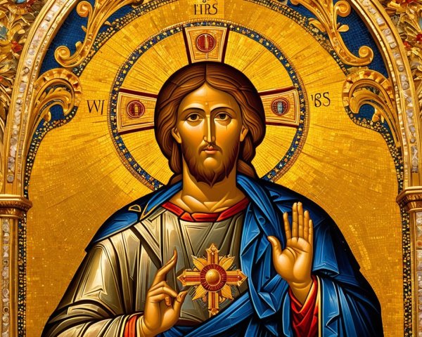 Traditional Icon of Jesus Christ with Radiant Heart