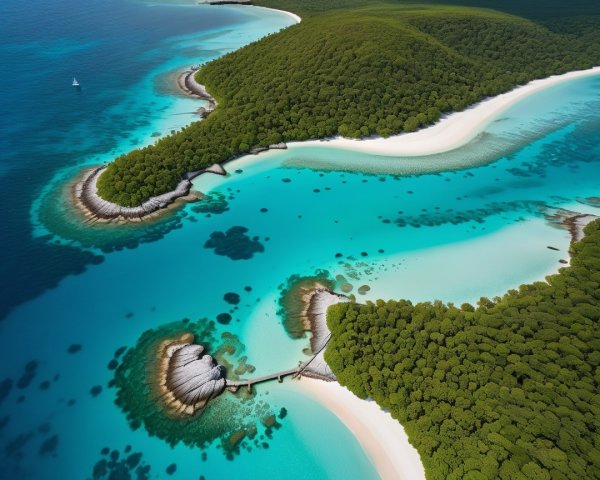 Aerial View of Tropical Landscape with Islands and Beaches