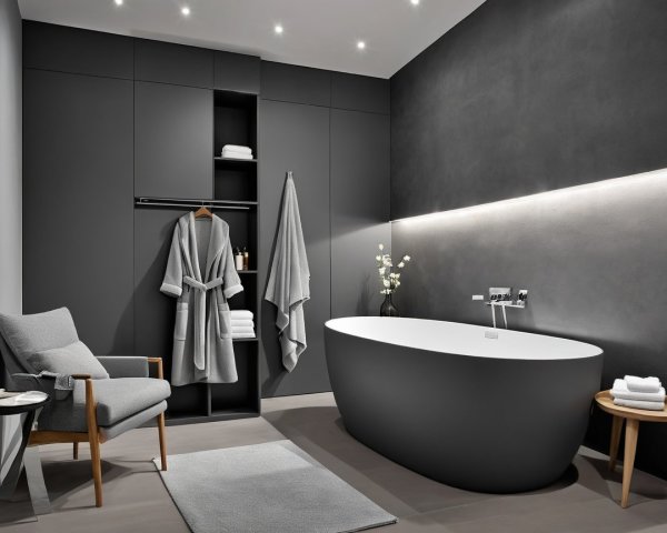 Modern Bathroom with Freestanding Bathtub and Cozy Decor