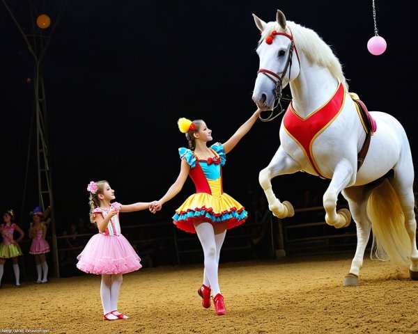 Circus Performance Featuring Girl and Majestic Horse