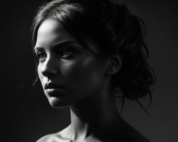 Black-and-White Portrait of a Woman's Profile