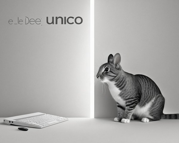 Gray and white tabby cat beside minimalist keyboard