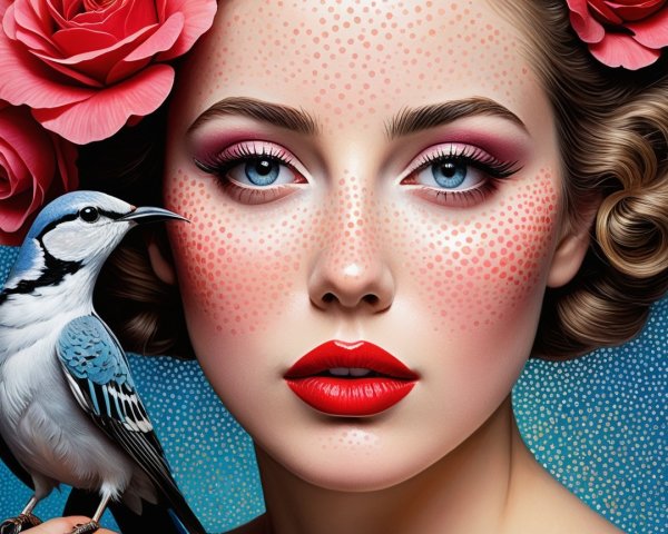 Portrait of a Woman with Blue Eyes and Floral Crown