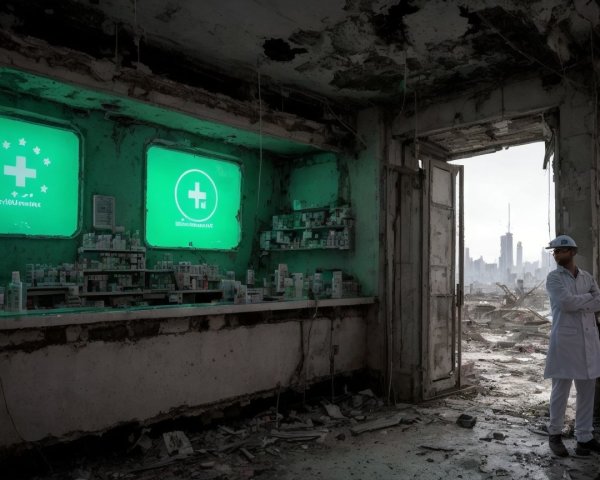 Post-Apocalyptic Pharmacy with Crumbling Walls