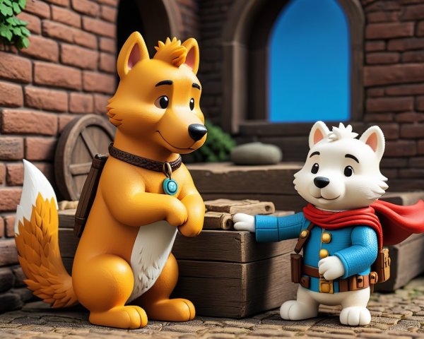 Cartoon Animals in Medieval Setting with Wooden Cart