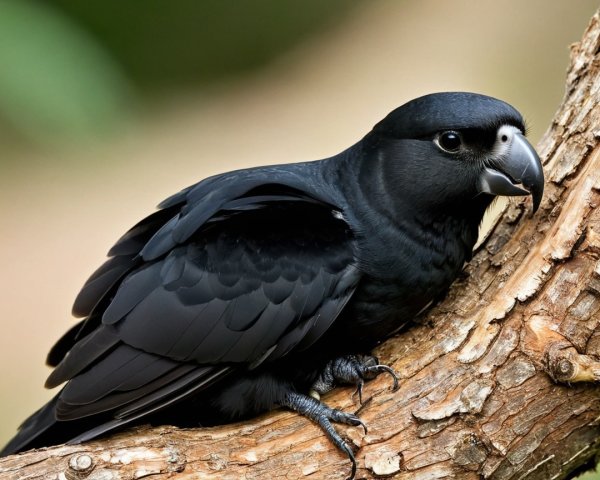 Black Bird on Tree Branch with Glossy Plumage