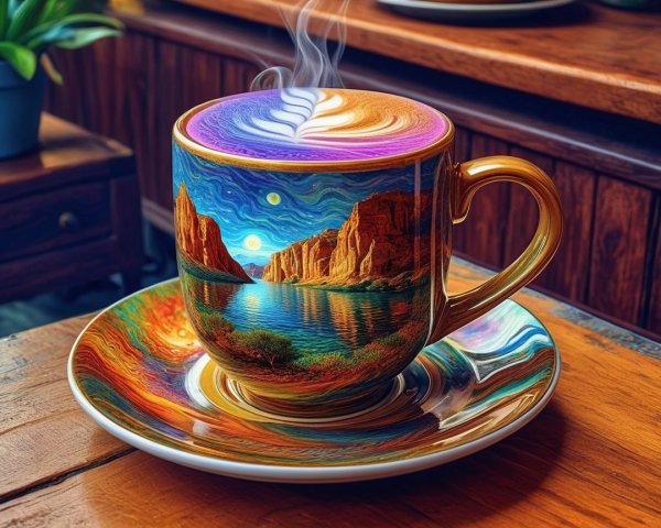 Vibrant Landscape Mug with Reflective Lake Design