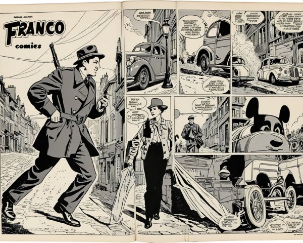 Vintage comic strip illustration with a confident protagonist