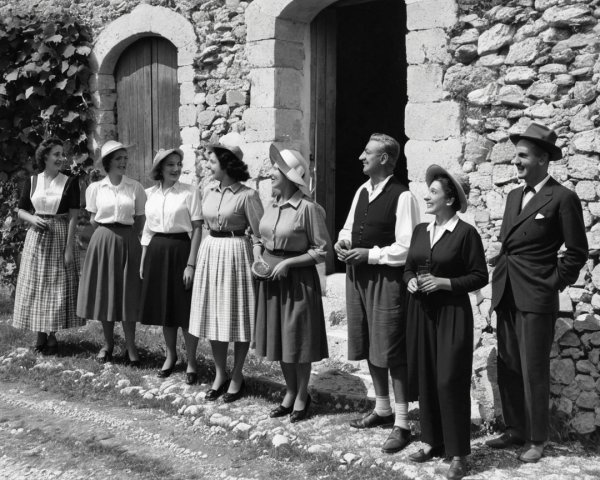 Nostalgic Black-and-White Photo of Eight People