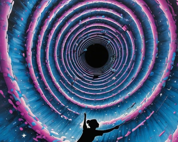 Vibrant Vortex with Silhouetted Figure in Dress