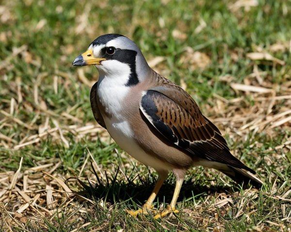 Bird with Black and White Head on Green Grass