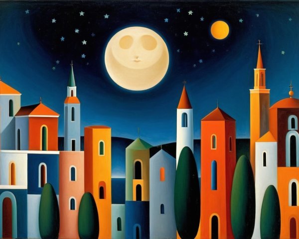 Colorful Night Cityscape with Stylized Buildings