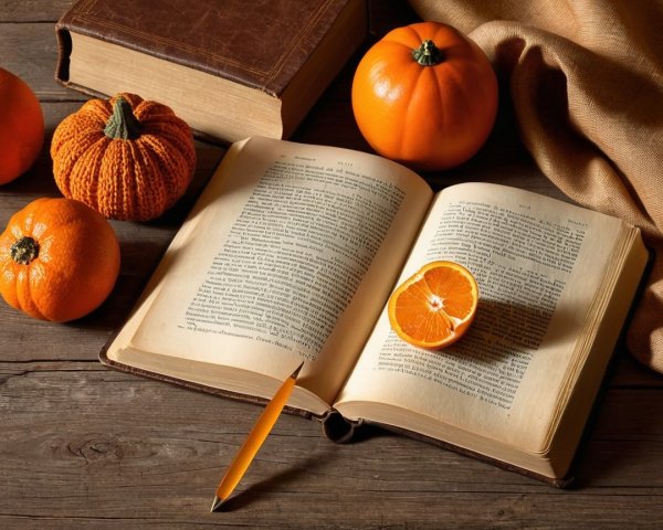 Cozy Autumn Scene with Book and Seasonal Decor