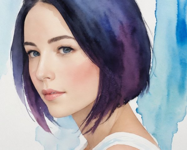 Close-Up Watercolor Portrait of a Young Woman