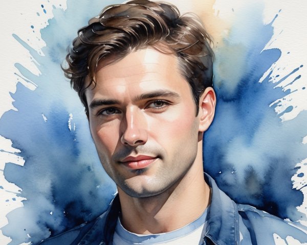 Handsome young man with brown hair and blue eyes