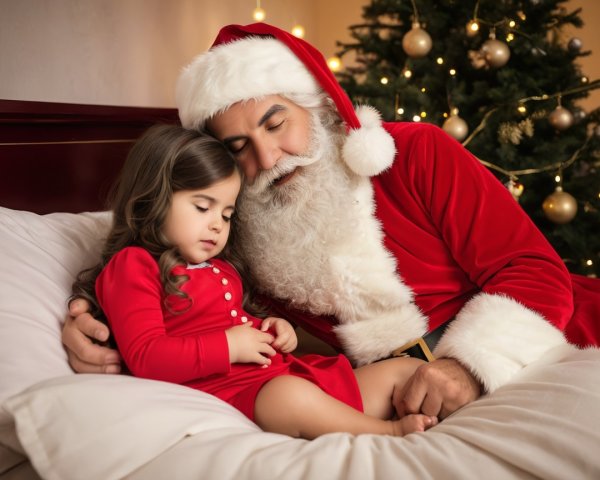 Santa Claus and Girl in Christmas-Themed Scene