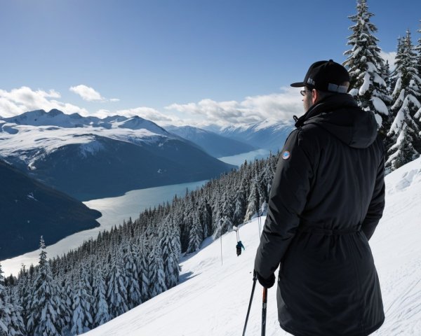 Person in Black Coat on Snowy Mountain Slope