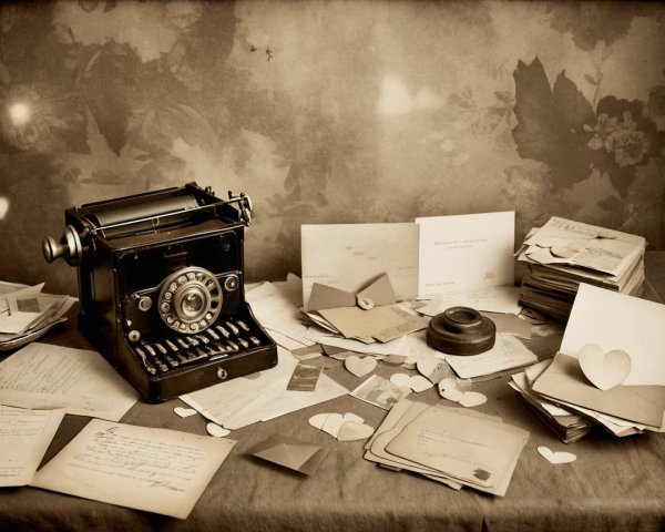 Vintage Typewriter Surrounded by Letters and Envelopes
