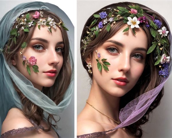 Portrait of a Young Woman with Floral Hair Accents