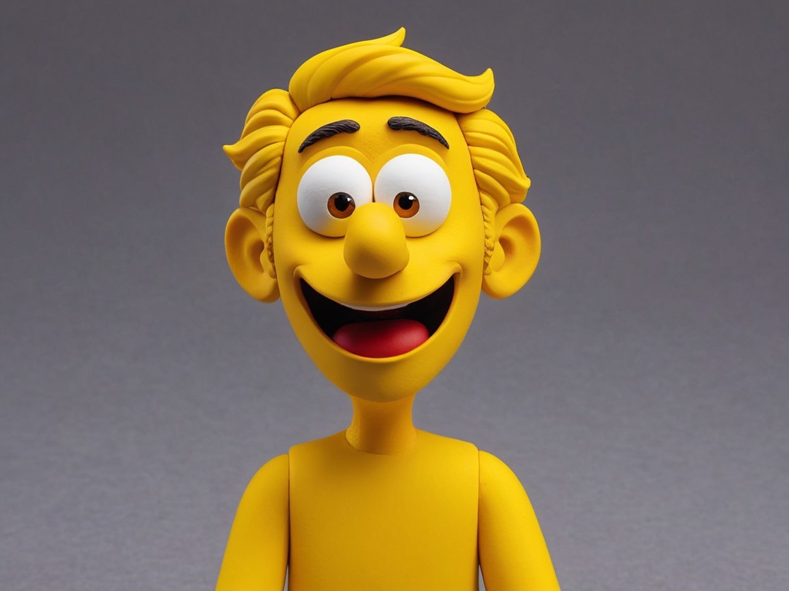 Cheerful Cartoon Character with Bright Yellow Skin