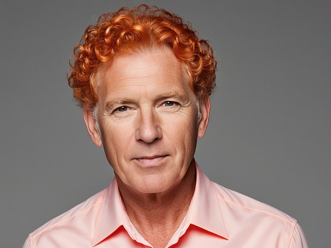 Man with Curly Orange Hair in Light Pink Shirt