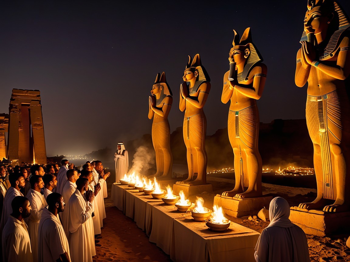 Nighttime Scene at an Ancient Egyptian Temple