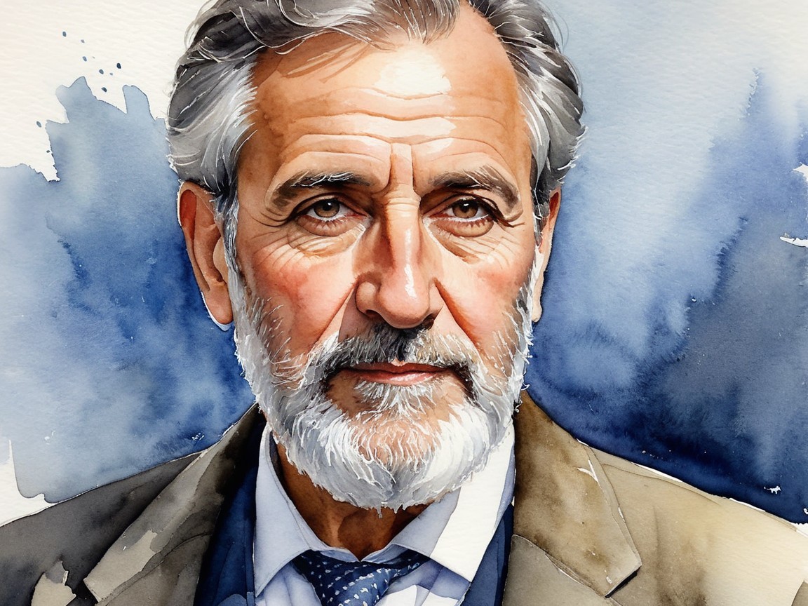 Watercolor Portrait of an Older Man with Silver Hair