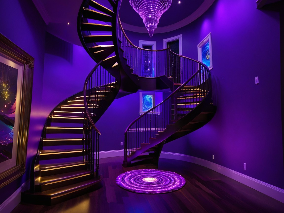 Elegant Spiral Staircase with Dramatic Purple Walls