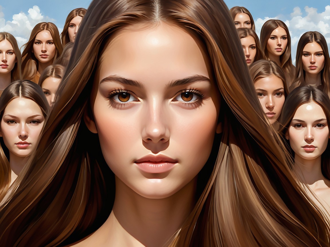 Portrait of a Young Woman Among Serene Faces