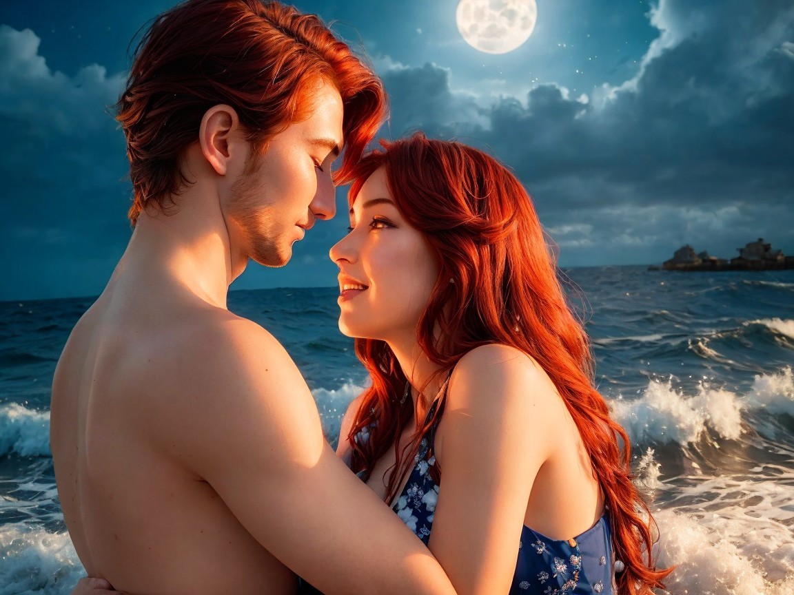 Romantic Beach Scene Under Full Moonlight