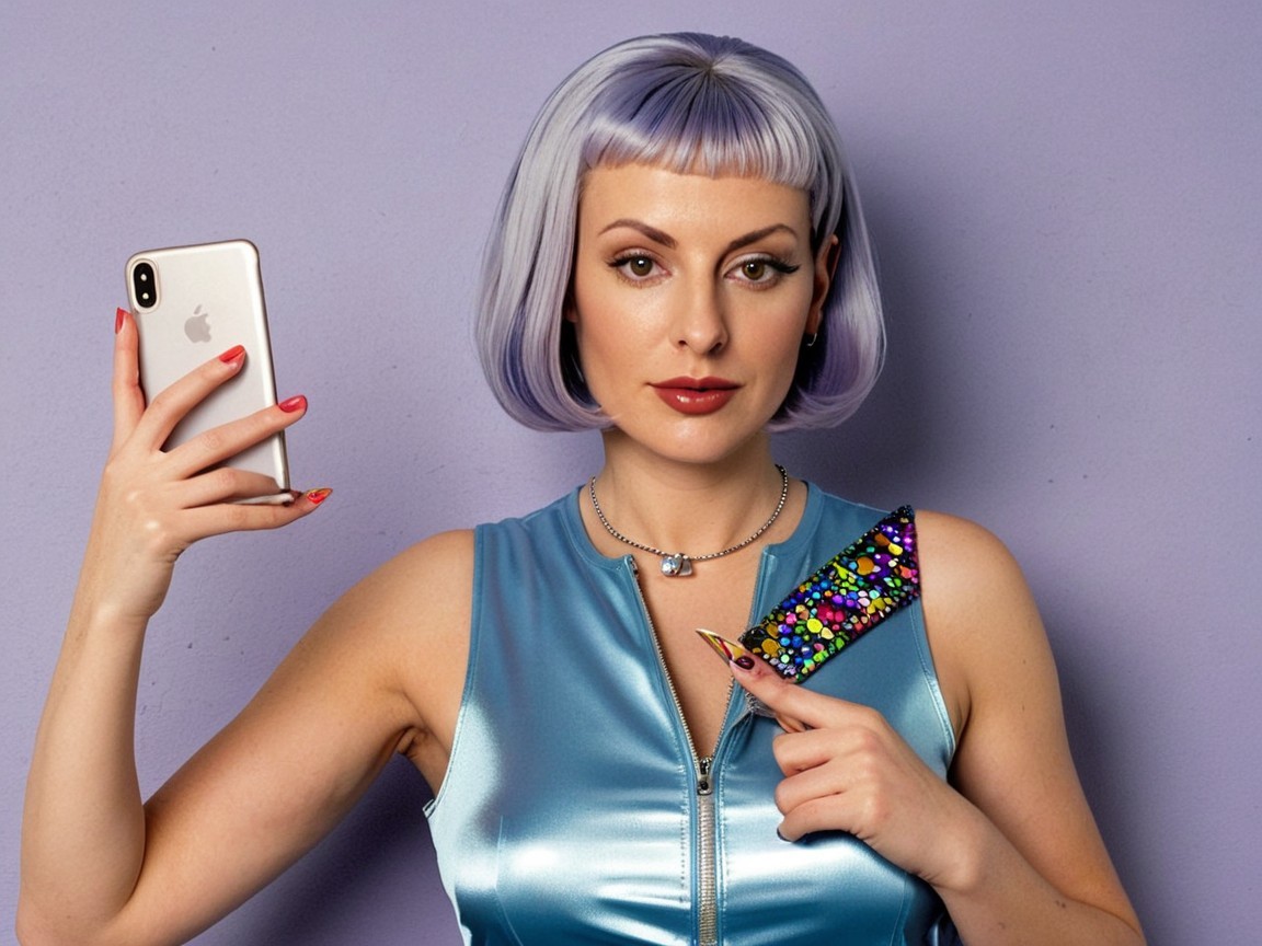 Close-up of Woman with White and Purple Hair and Makeup