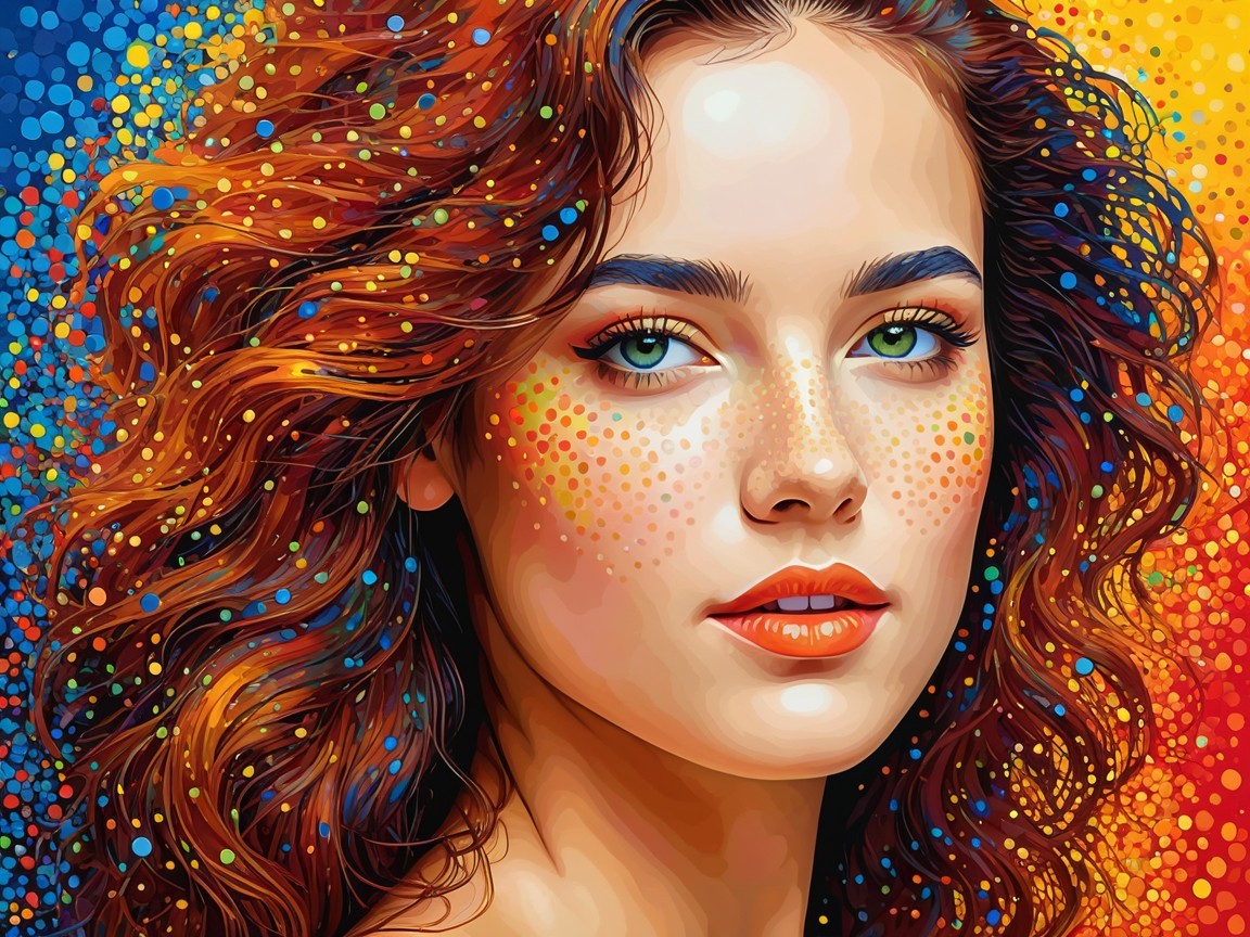 Vibrant Portrait of a Young Woman with Curly Hair