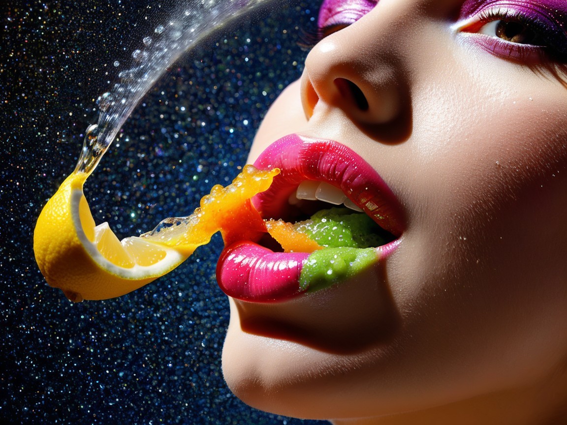 Close-Up of Vibrant Makeup with Colorful Fruits