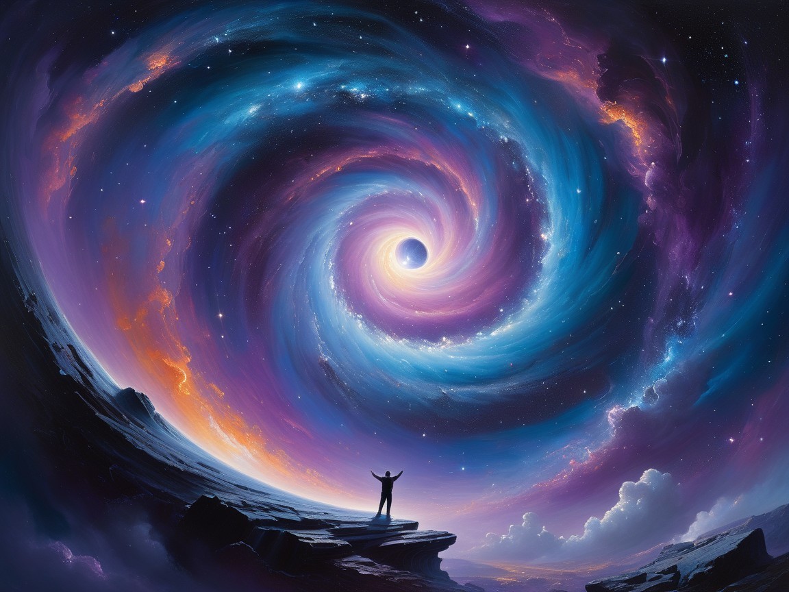 Silhouette Against a Cosmic Whirlpool in Vibrant Colors
