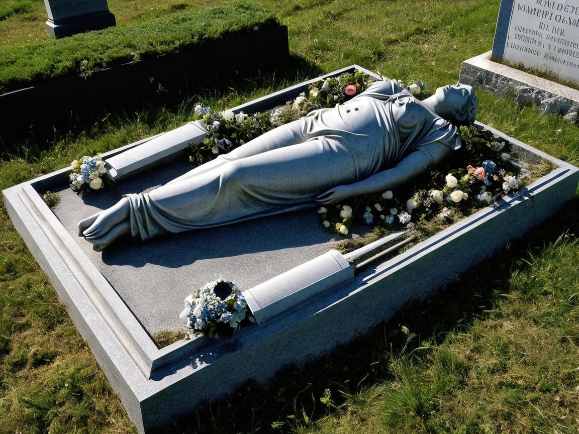 Serene gravestone with floral arrangements and elegance