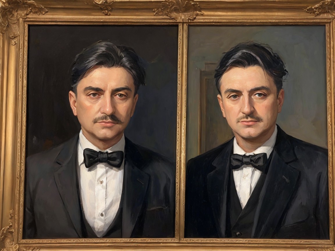 Triptych of Portraits Featuring a Man in Tuxedo