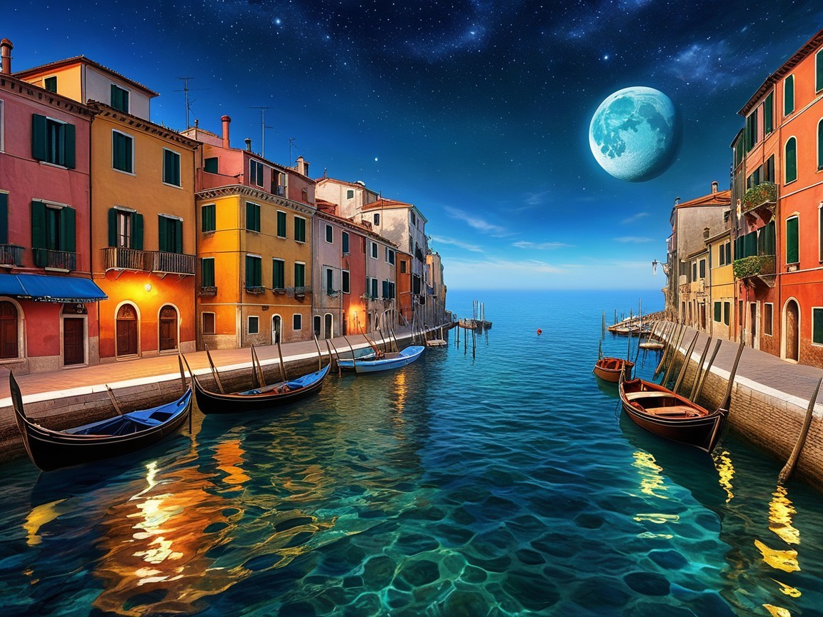 Tranquil Evening Scene of Venetian Canal and Buildings