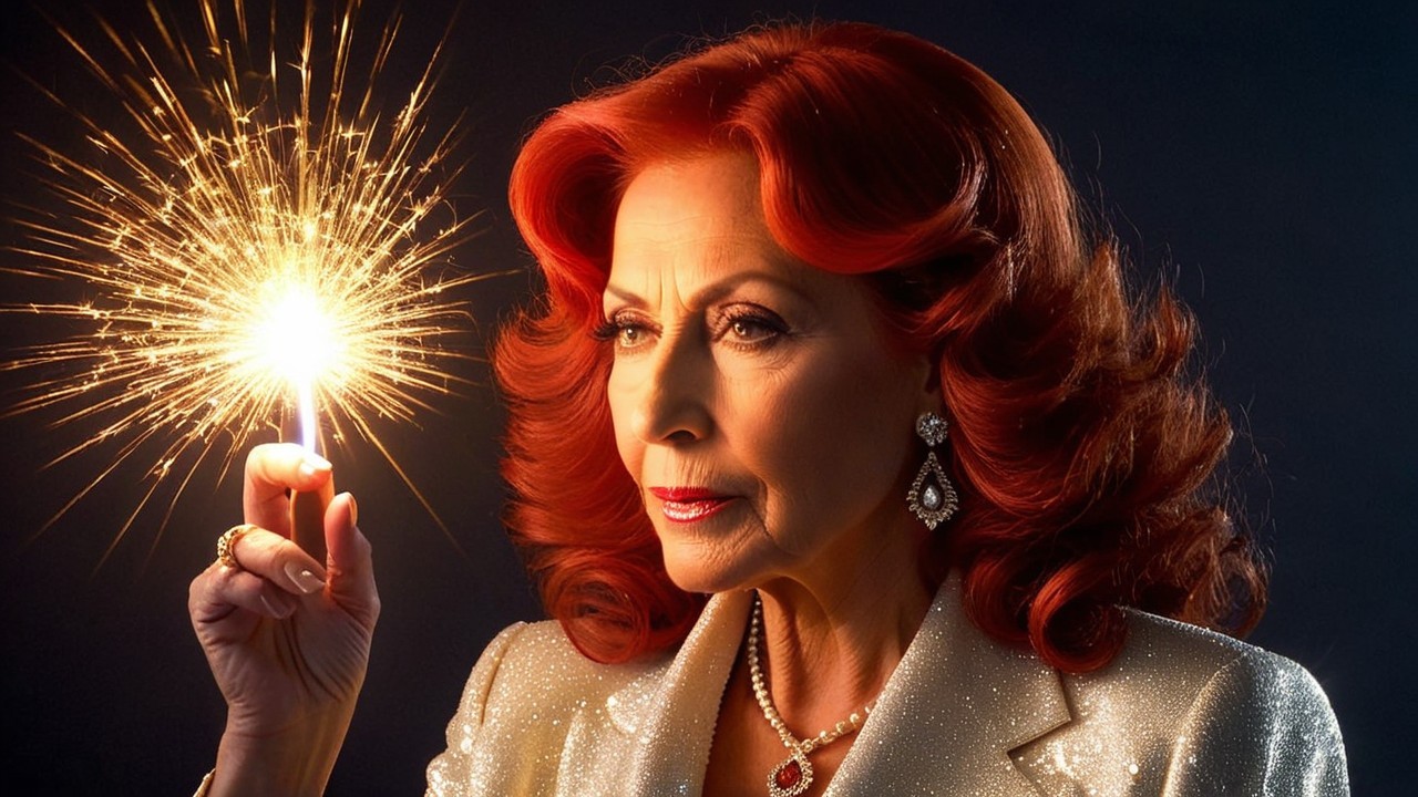Glamorous Woman with Red Hair Holding Sparkler