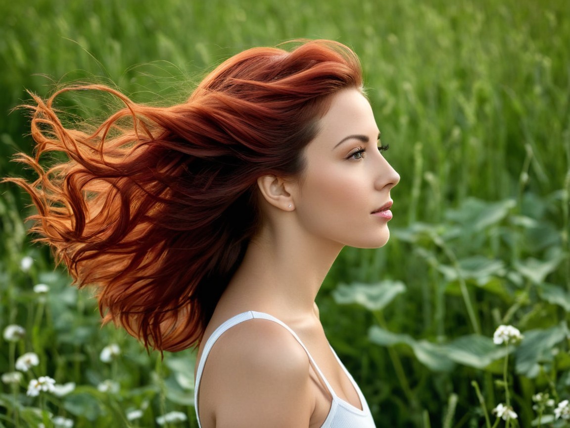 Young Woman with Red Hair in Natural Setting
