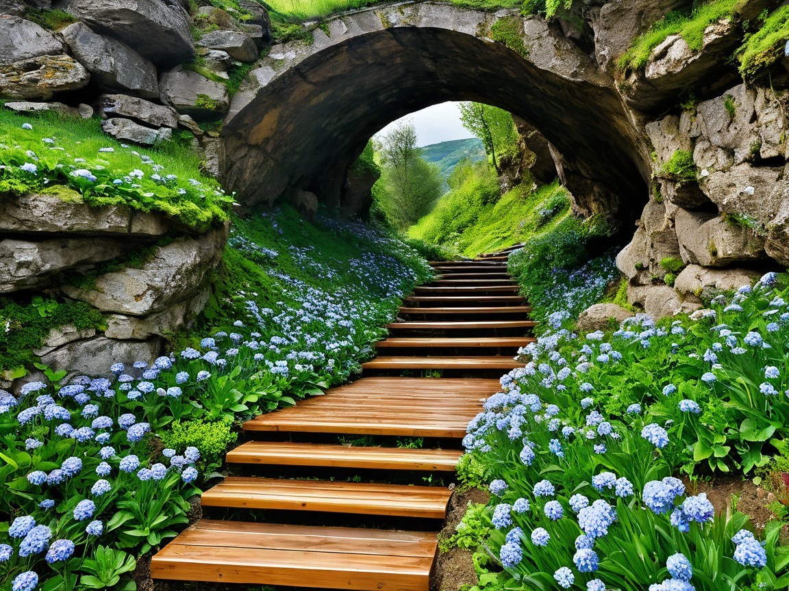 Serene Pathway Through Natural Stone Archway