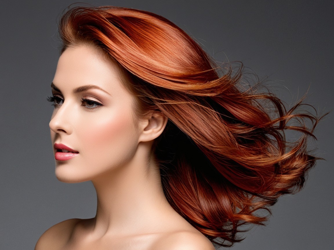 Profile of a Woman with Flowing Red Hair and Soft Waves