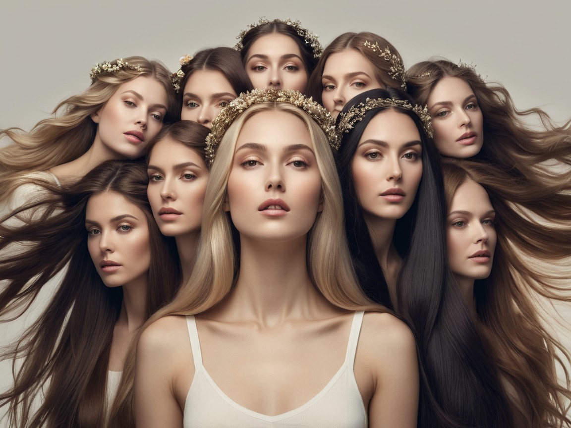 Ten Women with Floral Crowns in Ethereal Beauty Scene