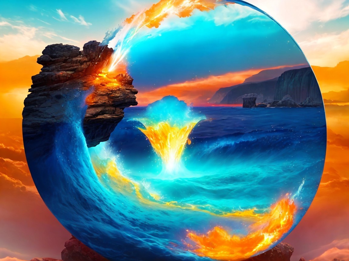 Surreal Landscape with Circular Portal and Elements