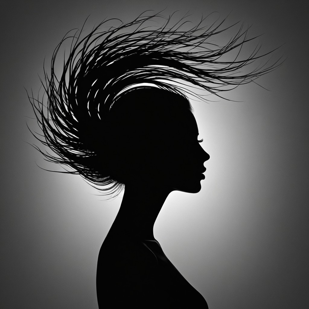 Silhouette of a Woman's Profile with Dramatic Hair