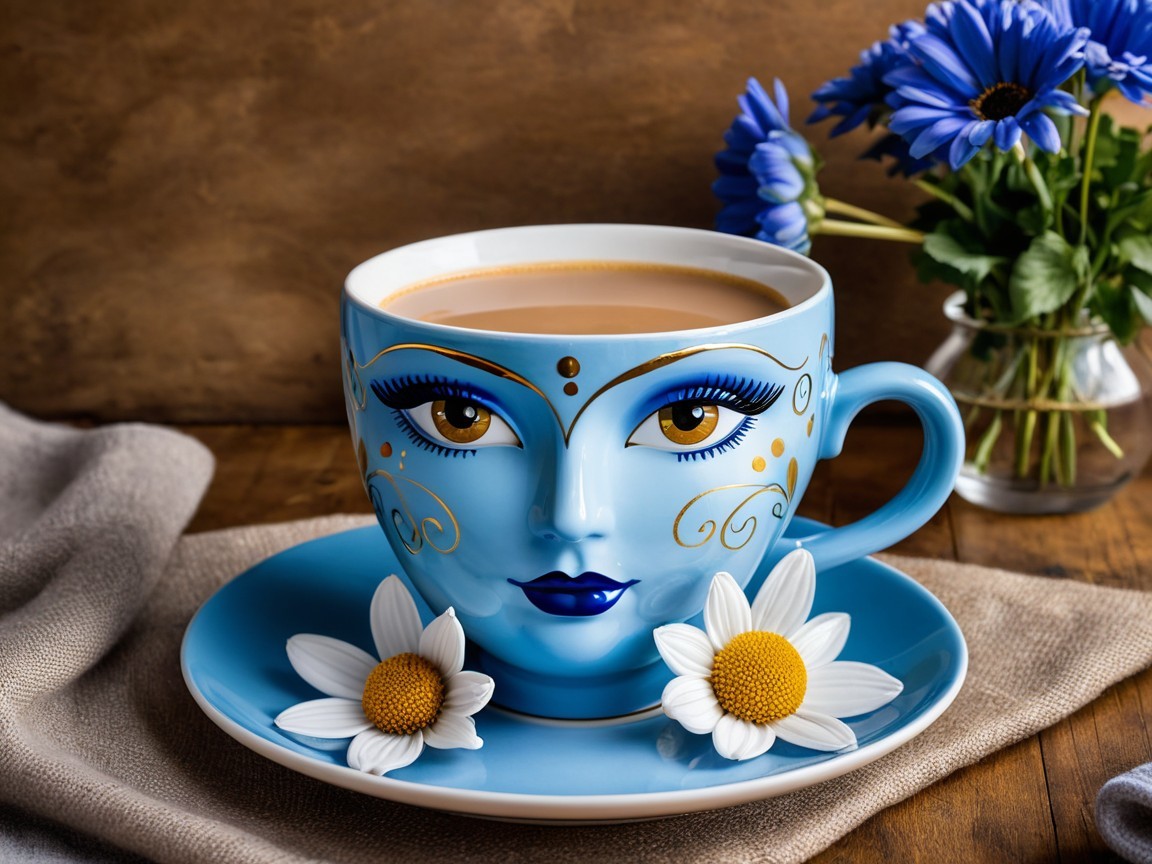 Whimsical Blue Coffee Cup with Floral Accents