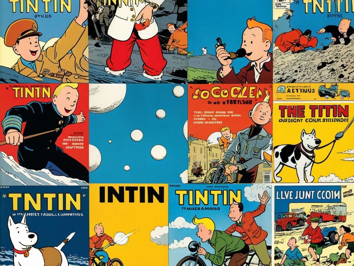 Vibrant Collage of Tintin Comic Series Covers